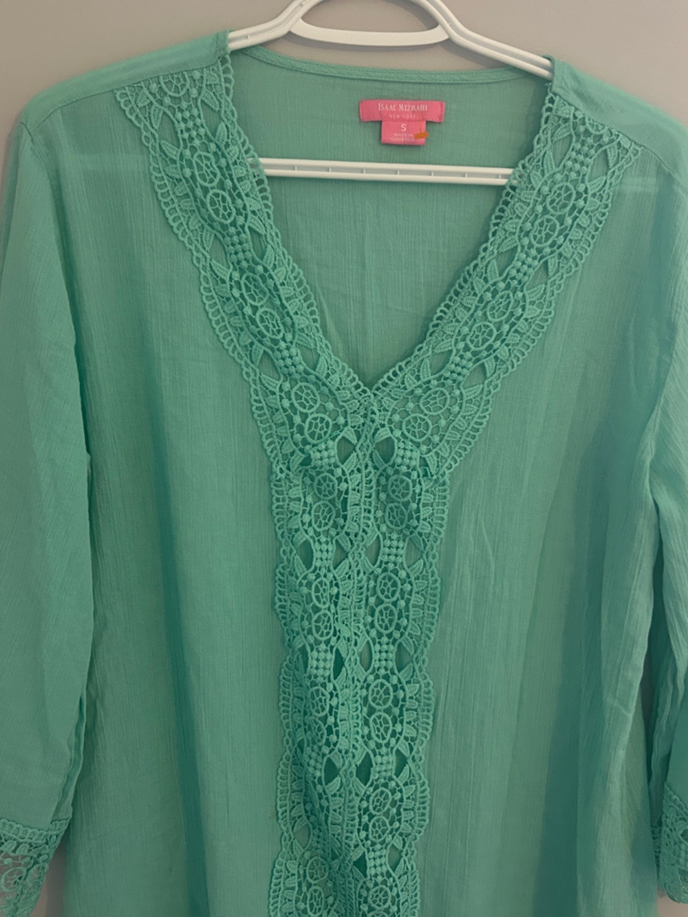 Mint Green Crochet V-Neck Sheer swim coverup